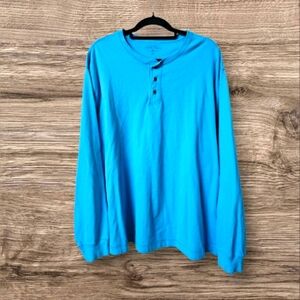 Saddlebred Men's Longsleeve Super Soft Baby Blue Button Detail Top Crew Shirt